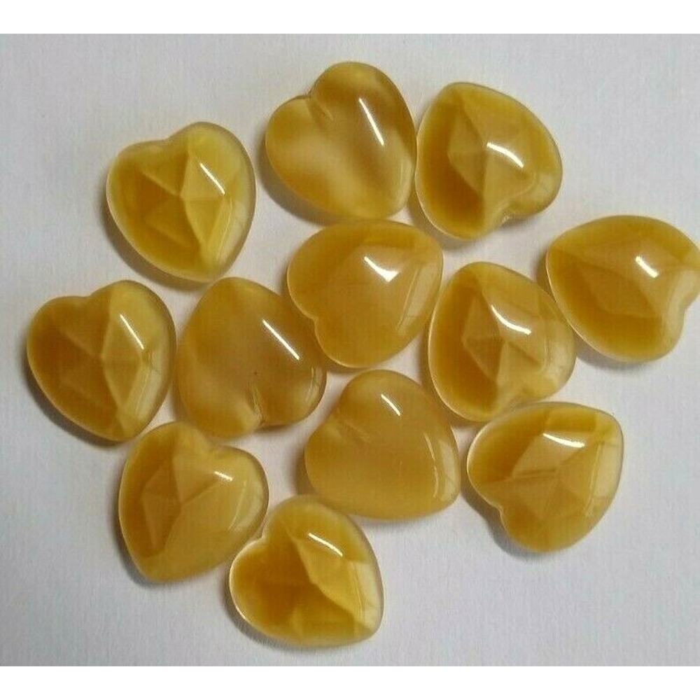 12 Heart Shaped Tan Translucent Glass Cabochons 12mm Vintage New Old Stock 1950s